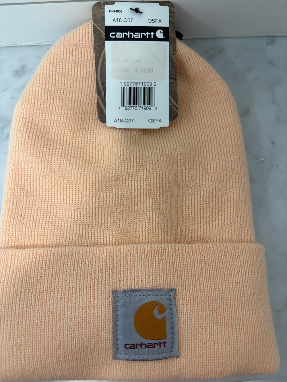 NWT NEW Carhartt Peach Color Cuffed Knit Beanie with Logo Patch